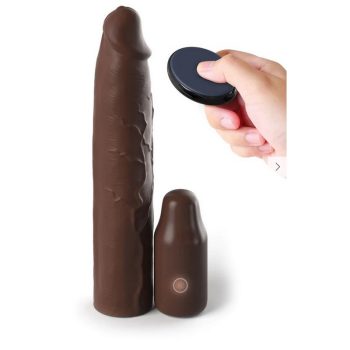 x--tensions elite vibrating sleeve with plug & remote chocolate